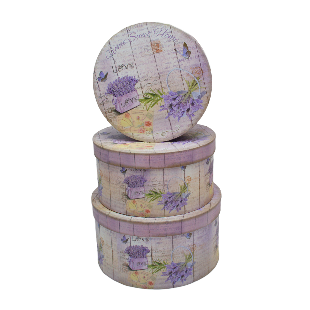 Cutii Set 3 Rotunde lavanda Home sweet Home mica