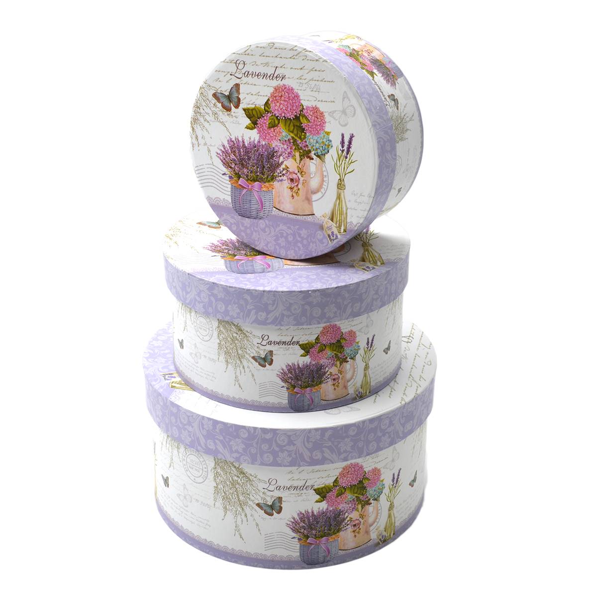 Set 3 cutii rotunde Lavender