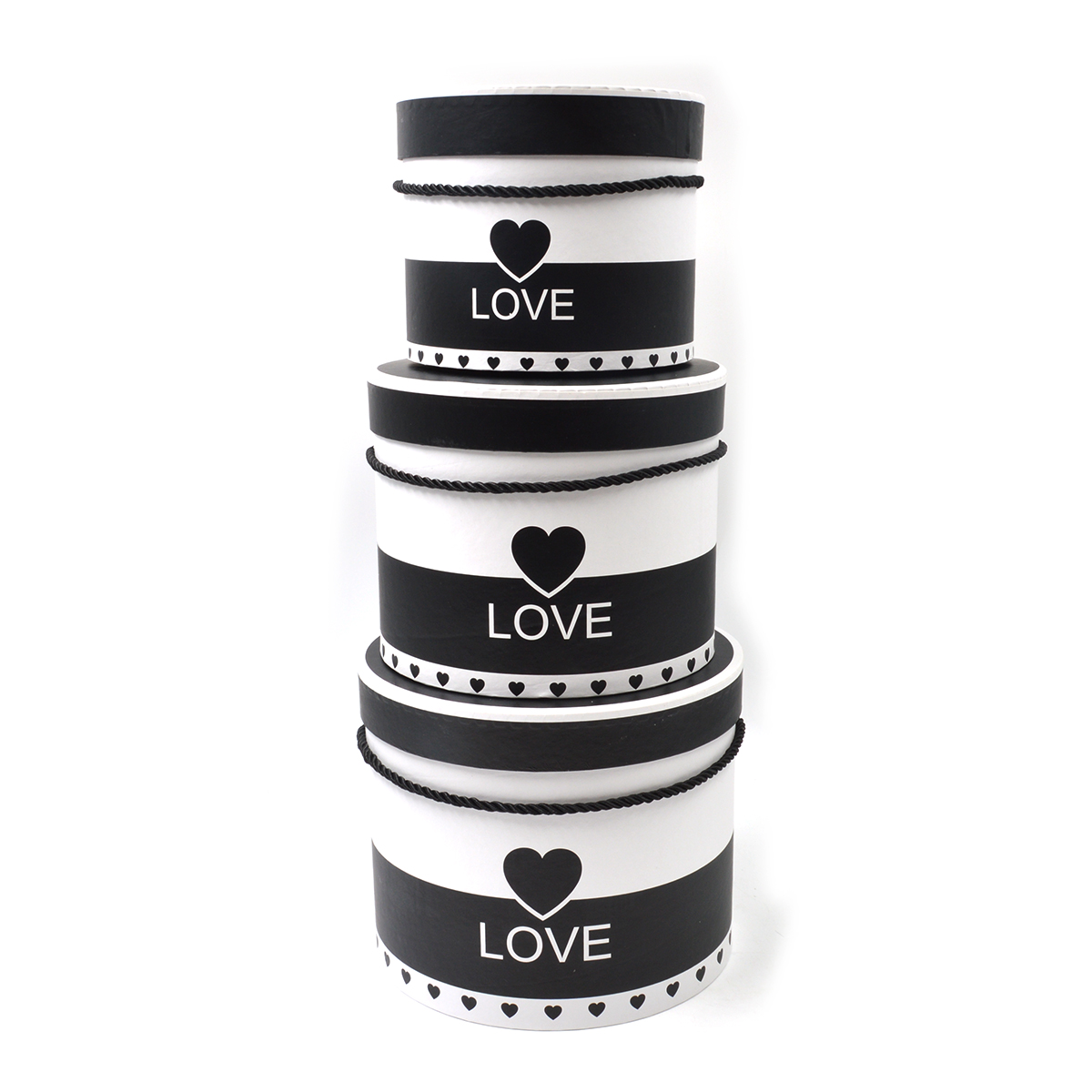 Set 3 cutii rotunde Love alb negru AFO