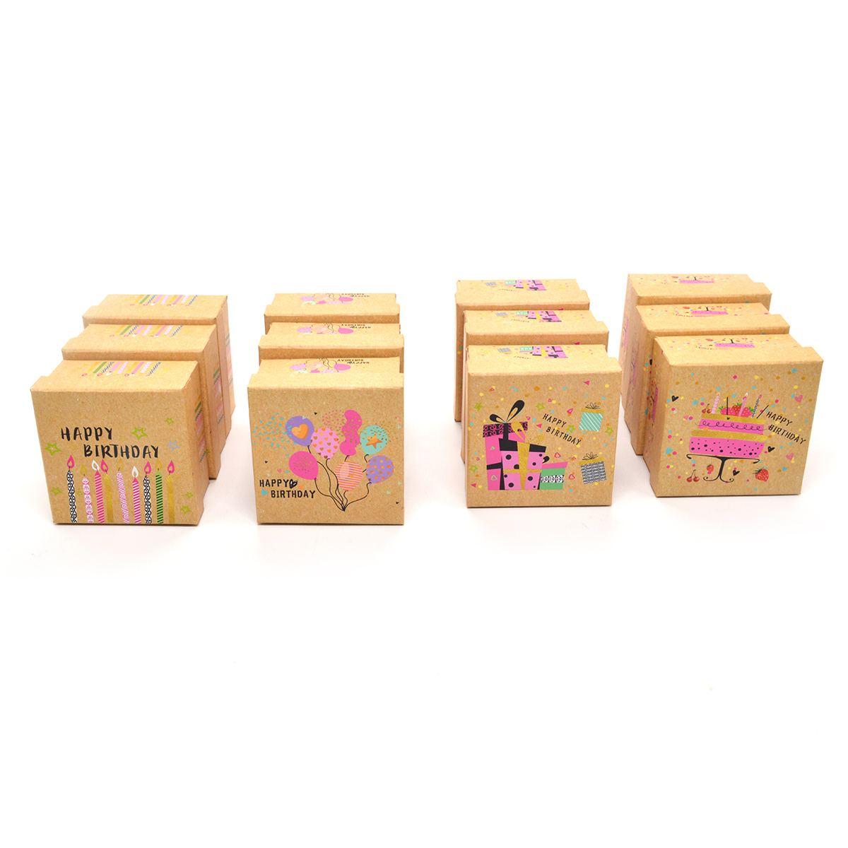 Set 12 cutii mici patrate modele mixte Happy Birthday