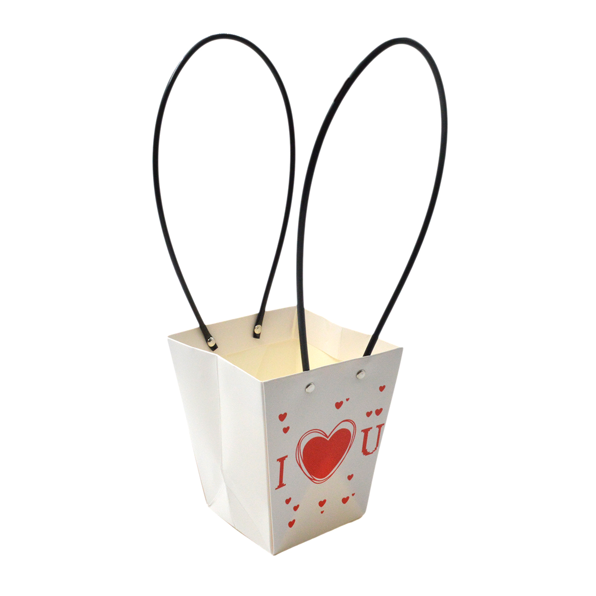 Set 10 buc Sacosa carton manere plastic mica alb i love you