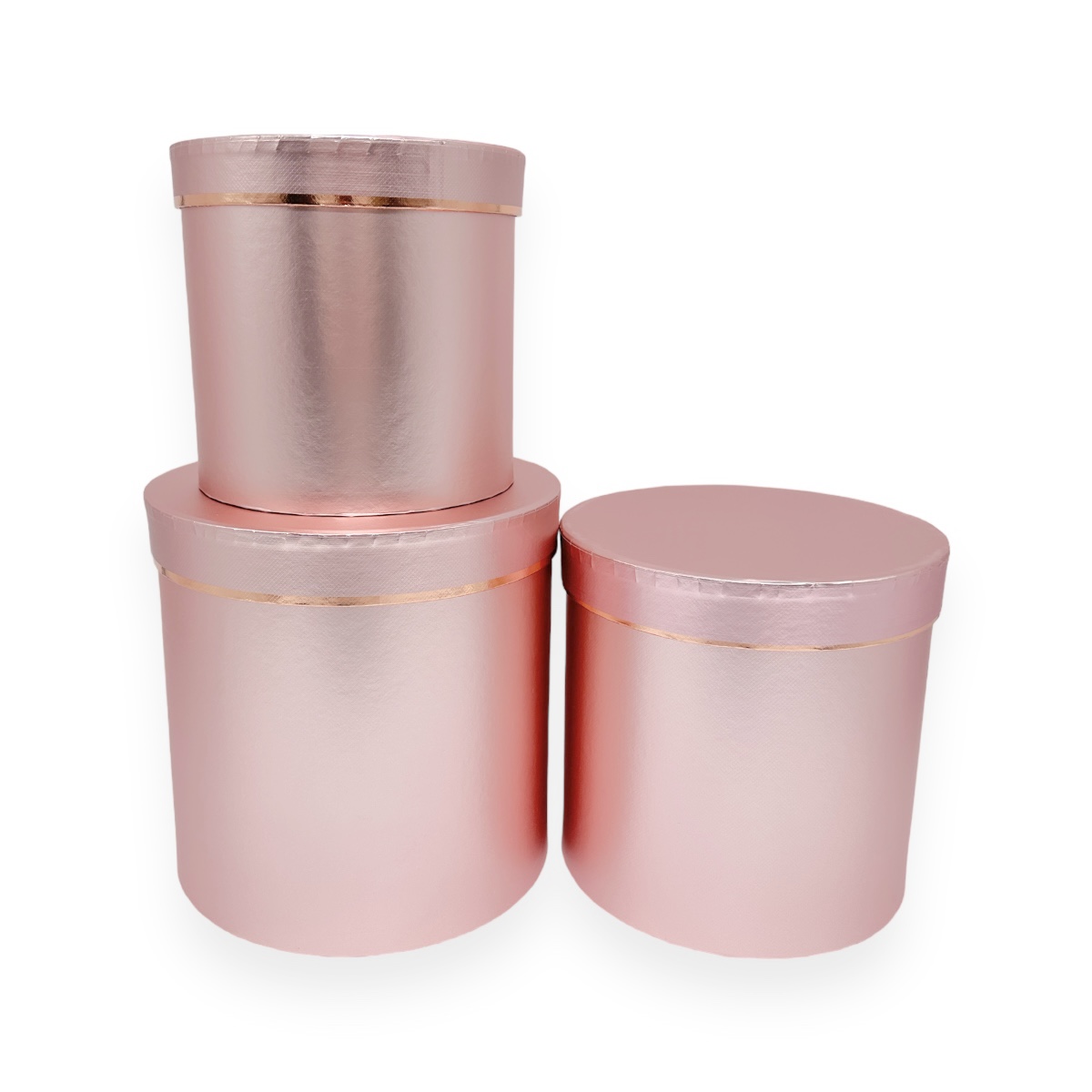 Set 3 Cutii Cilindrice Metalizat Roze