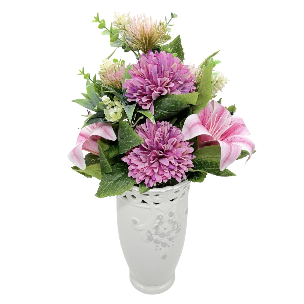 Buchet 8 Fire Crin si Crizantema Liliac Siclam