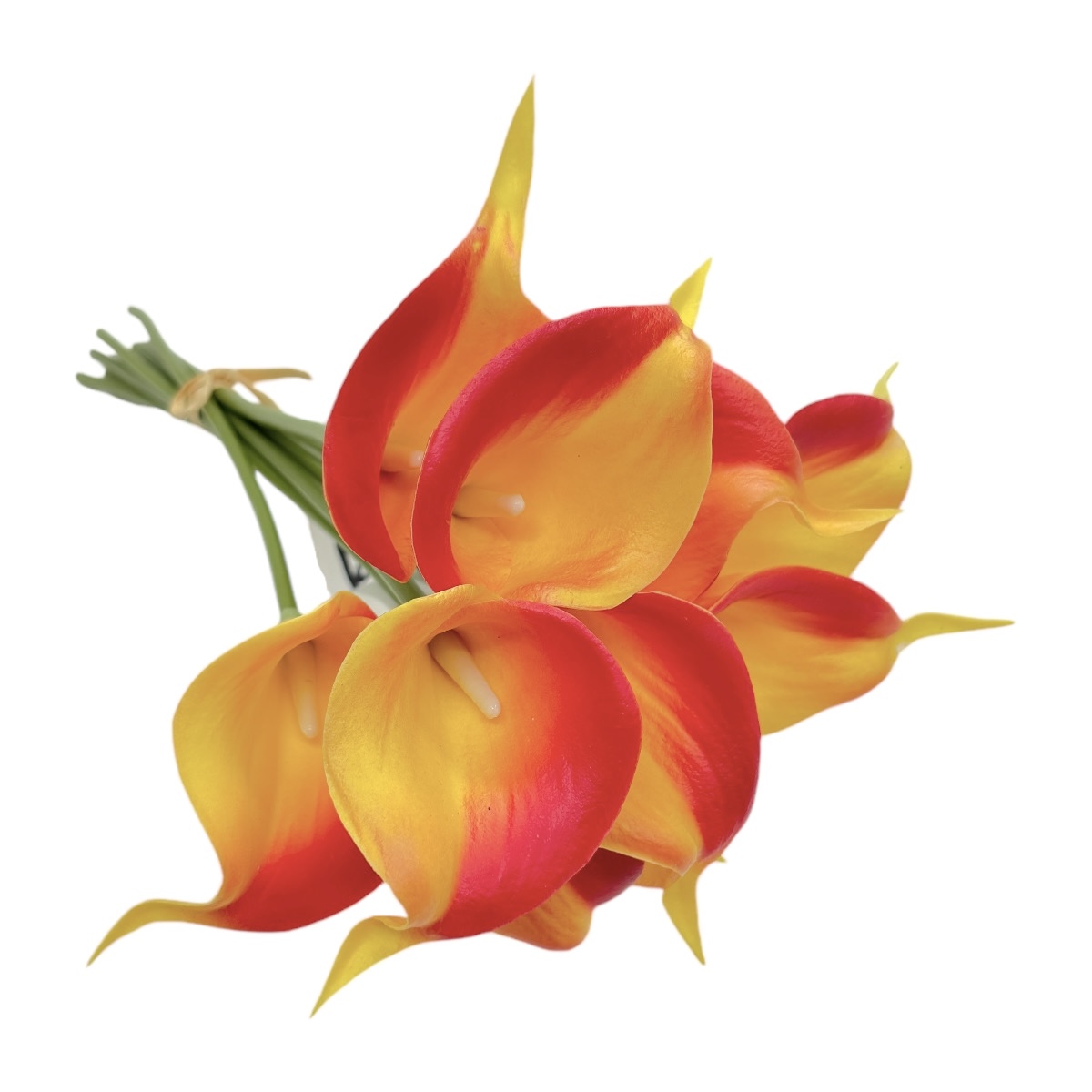 Buchet 10 fire Cala Lily siliconat duo galben rosu