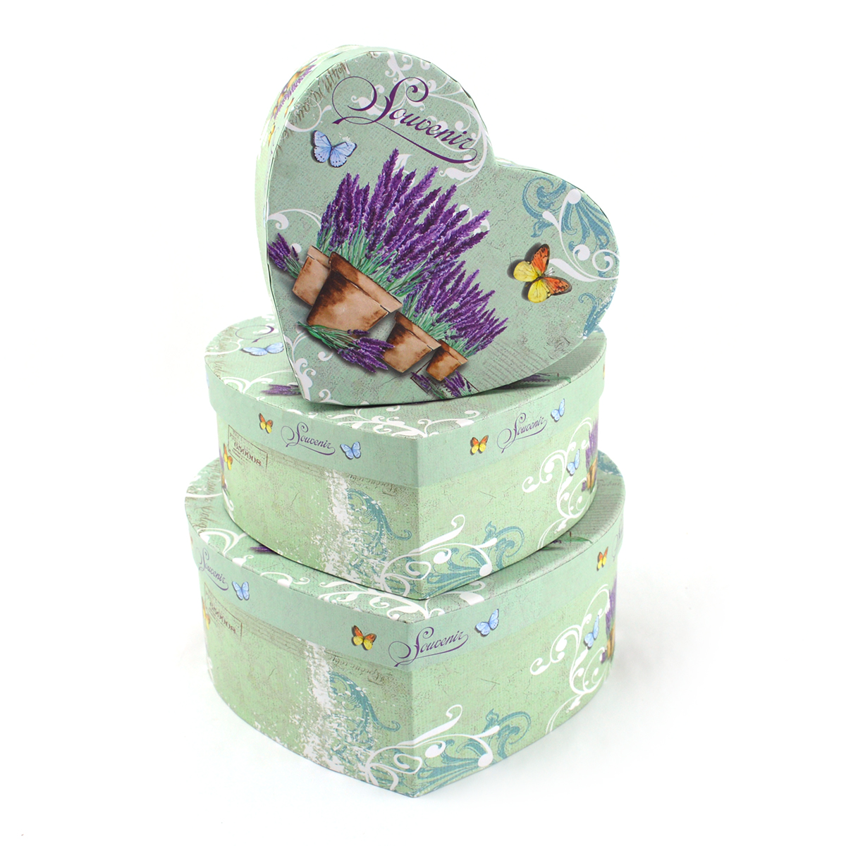 Set 3 cutii inima SOUVENIR lavanda mint