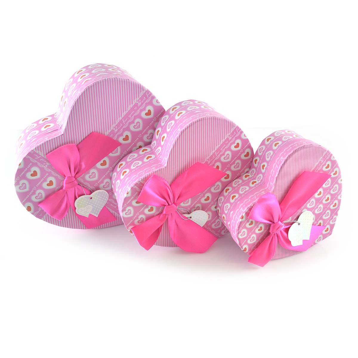 Set 3 cutii Inima Forever love cu funda satin roz 26-119 AFO