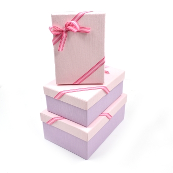 Set 3 cutii dreptunghiulare cu panglica dubla lila cu roz AFO