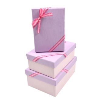Set 3 cutii dreptunghiulare cu panglica dubla roz cu lila AFO