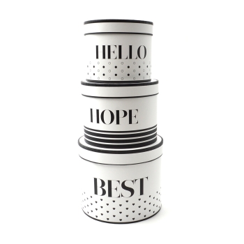 Set 3 cutii cilindrice minimal mixt Hello Hope Best alb negru AFO