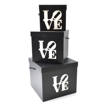 Set 3 cutii patrate model emboss Love negru AFO