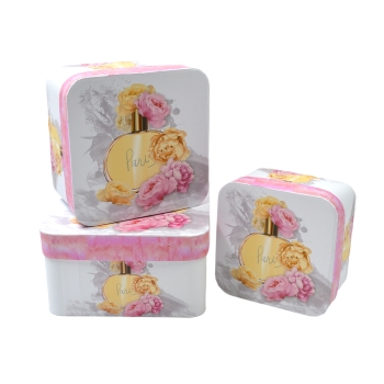 Set 3 cutii patrate rotunjite perfume bujor roz AFO