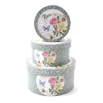 Set 3 cutii rotunde vintage Rose Butterfly