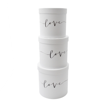Set 3 cutii cilindrice LOVE minimalist alb