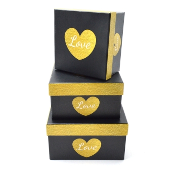 Set 3 cutii patrate mici negru Love