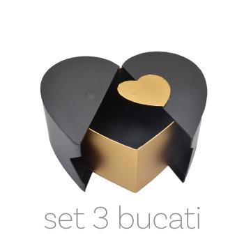 Set 3 cutii inima capate detasabile negru