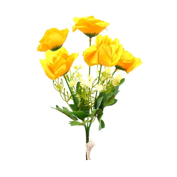 Buchet artificial trandafir rhodos galben inchis